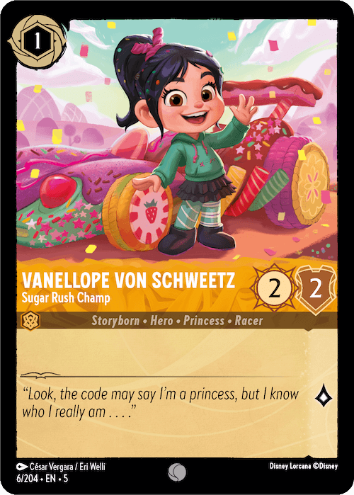 Disney Lorcana Shimmering Skies 006/204 Vanellope Von Schweetz Sugar Rush Champ Foil