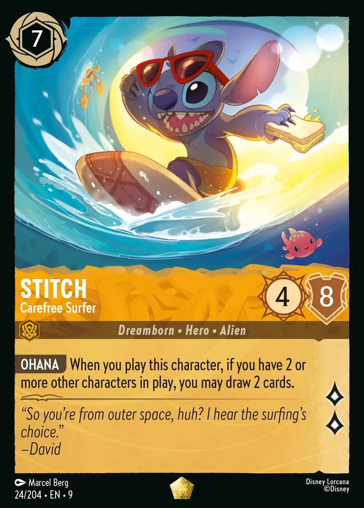 Disney Lorcana Fabled 024/204 Stitch - Carefree Surfer