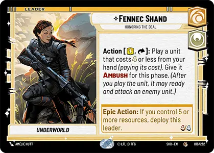 Star Wars: Unlimited Shadows of the Galaxy 016/262 Fennec Shand Honoring the Deal