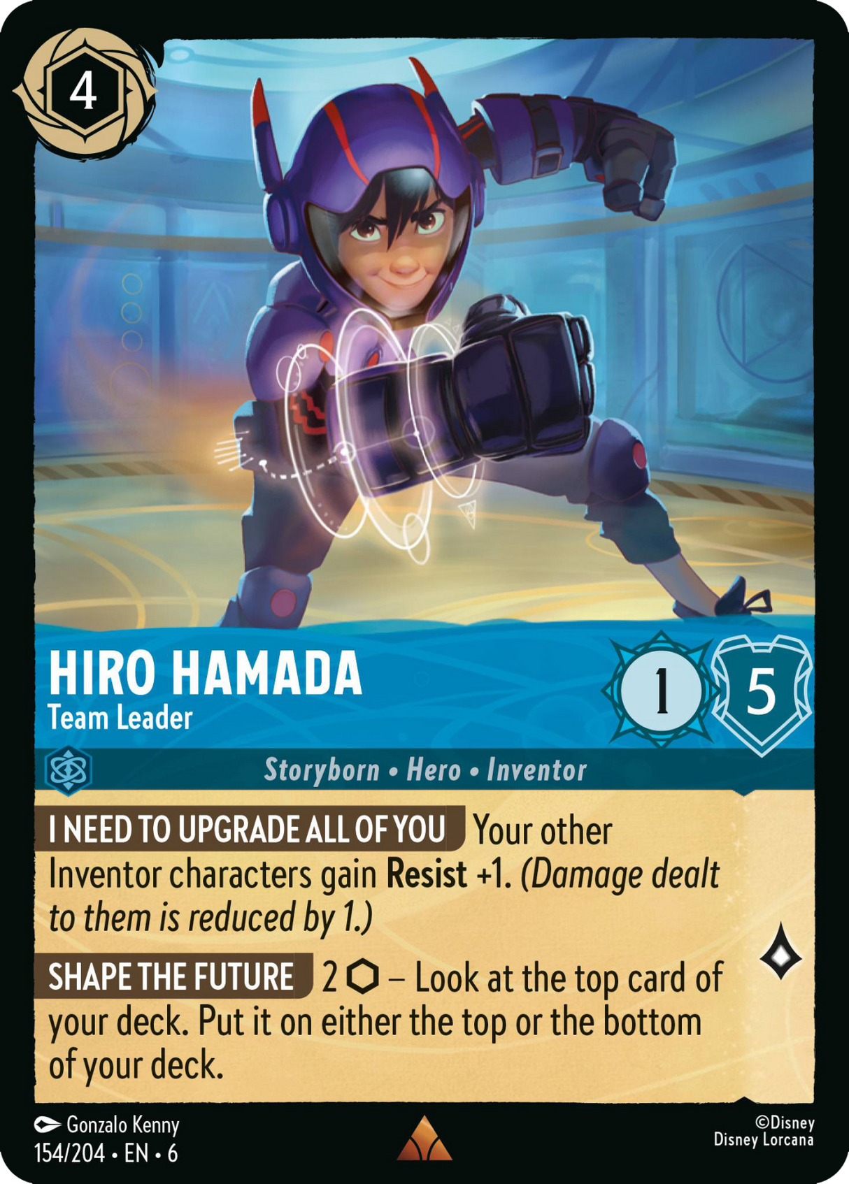 Disney Lorcana Azurite Sea 154/204 Hiro Hamada - Team Leader