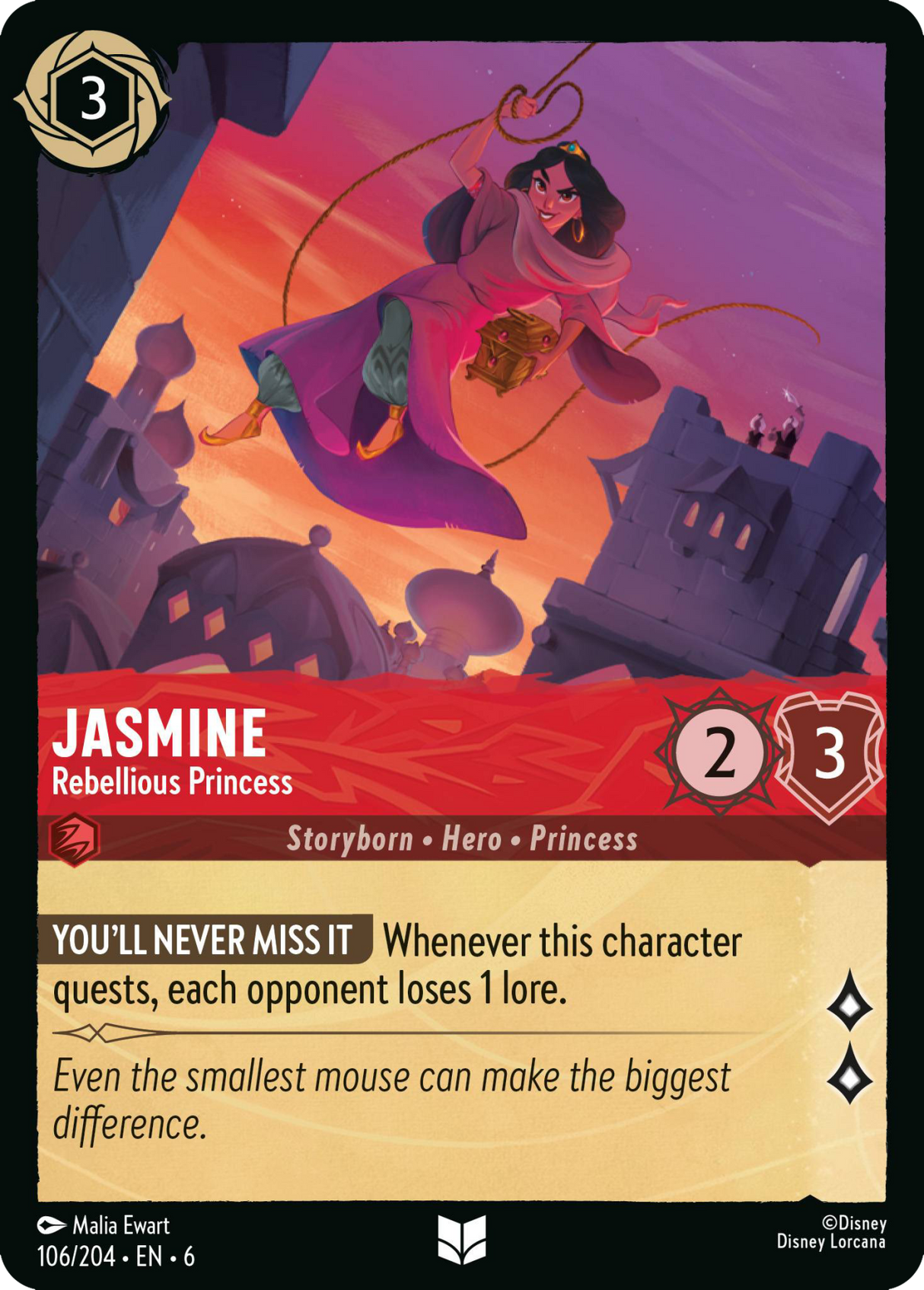 Disney Lorcana Azurite Sea 106/204 Jasmine - Rebellious Princess