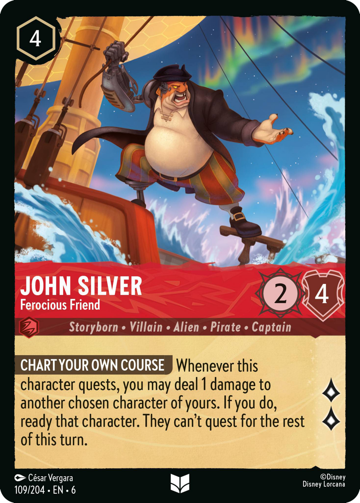 Disney Lorcana Azurite Sea 109/204 John Silver - Ferocious Friend Foil