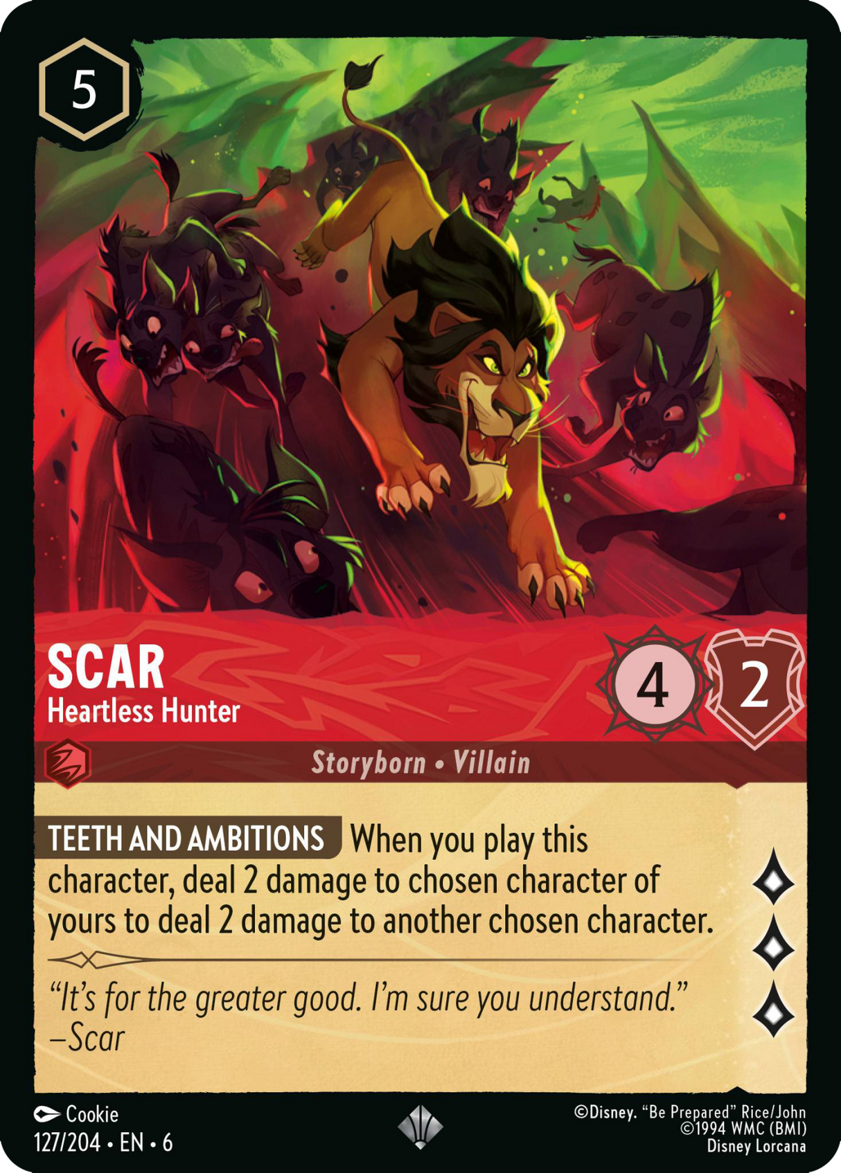 Disney Lorcana Azurite Sea 127/204 Scar - Heartless Hunter Foil