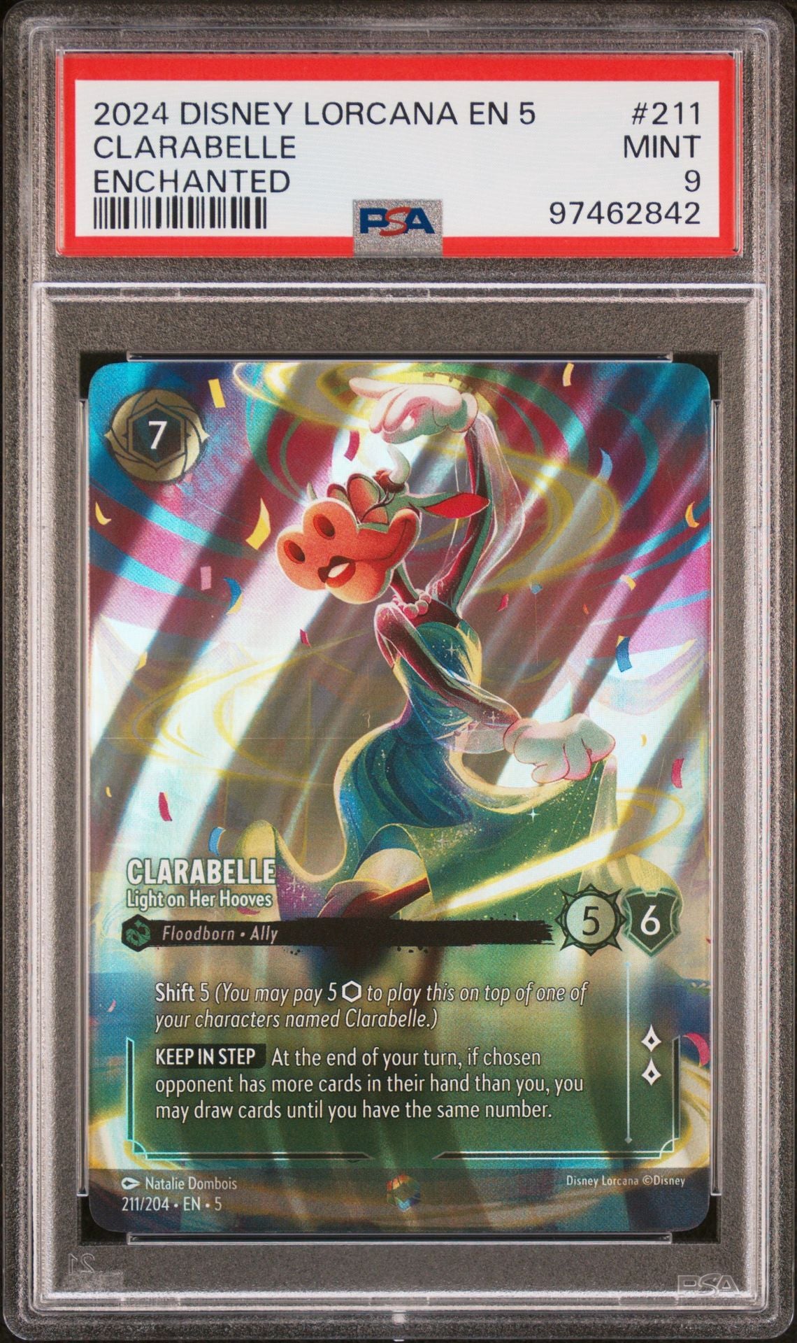 2024 Disney Lorcana EN 5-Shimmering Skies 211 Clarabelle - Light on Her Hooves Enchanted PSA 9