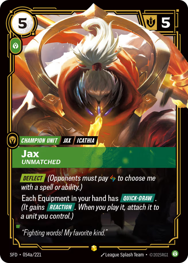 Riftbound: League of Legends TCG Spiritforged 054a/221 Jax, Unmatched Alternative Art