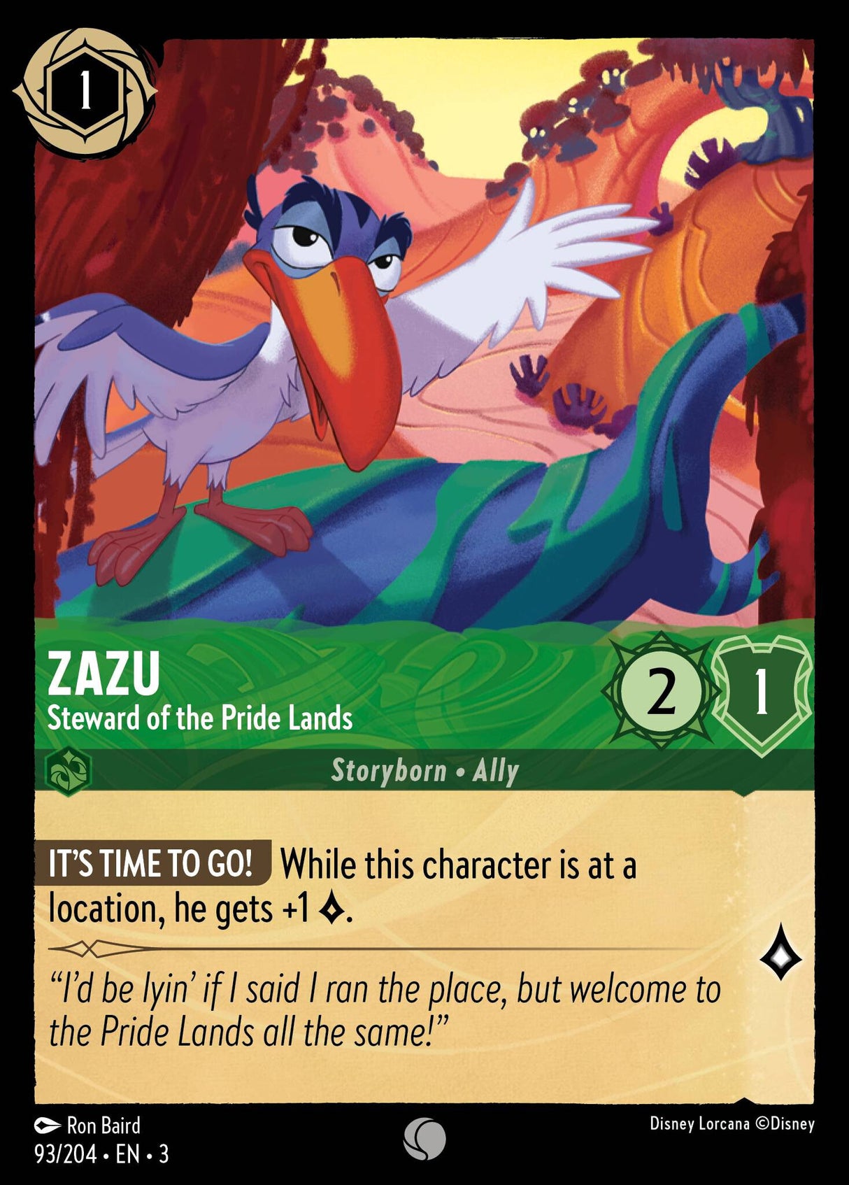 Disney Lorcana Into The Inklands 093/204 ZAZU Steward of the Pride Lands