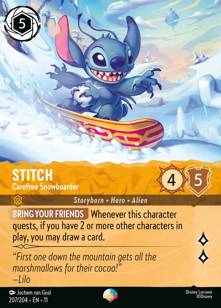 Disney Lorcana Winterspell 207/204 Stitch - Carefree Snowboarder Epic