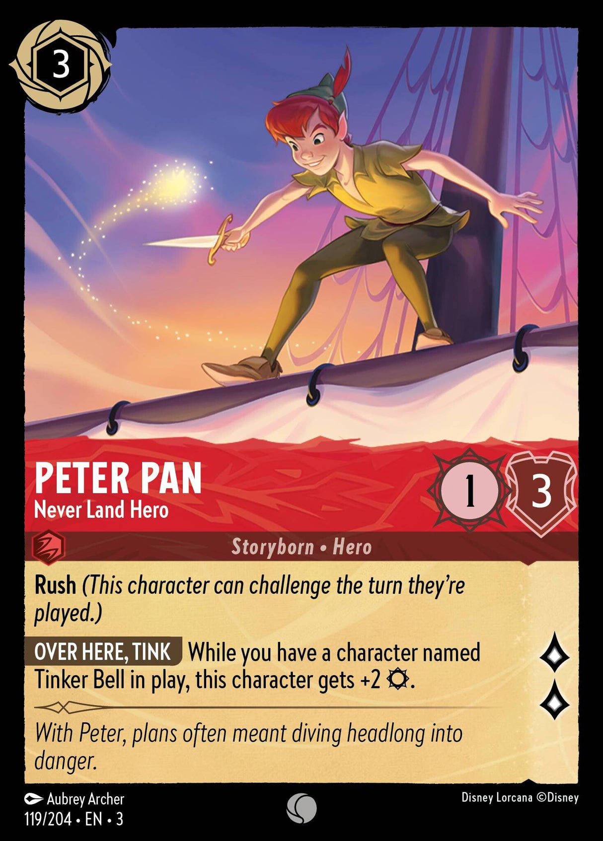 Disney Lorcana Into The Inklands 119/204 PETER PAN Never Land Hero