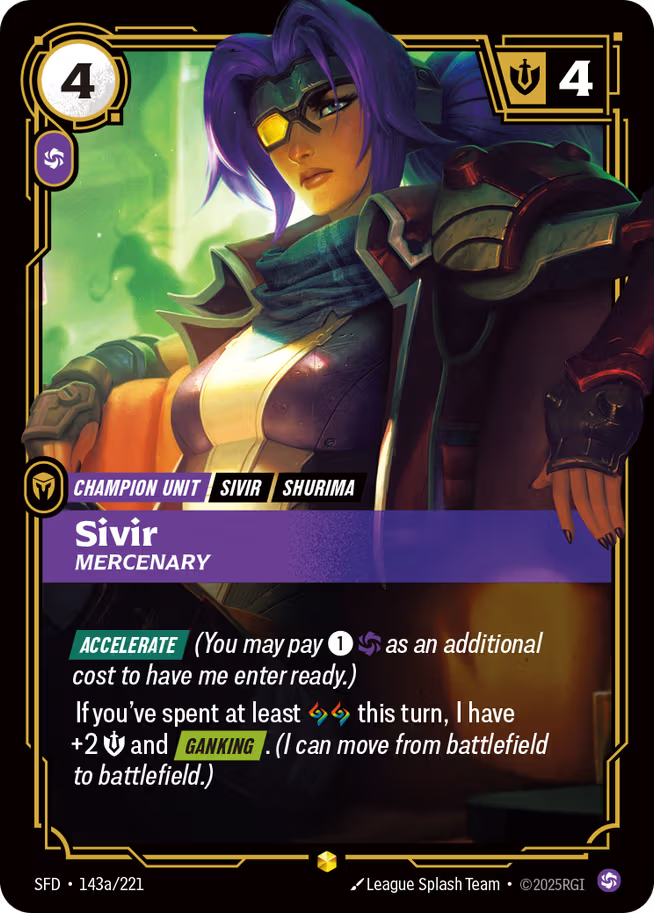 Riftbound: League of Legends TCG Spiritforged 143a/221 Sivir, Mercenary Alternative Art