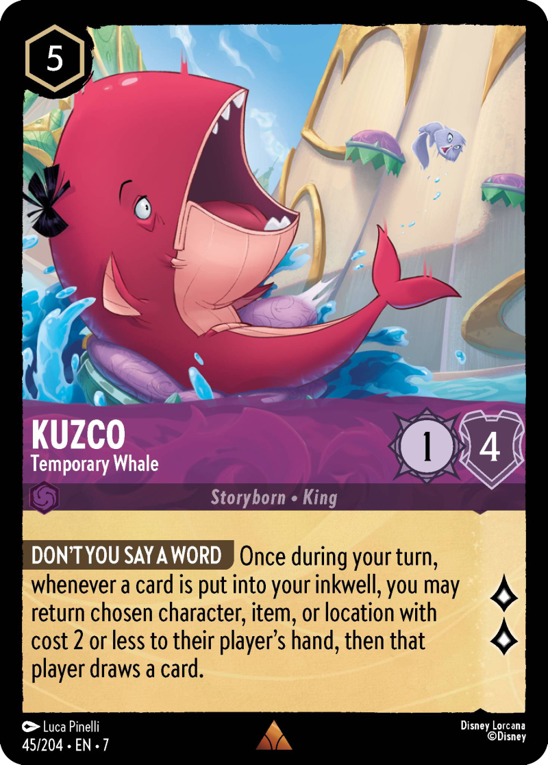 Disney Lorcana Archazia's Island 045/204 Kuzco - Temporary Whale Foil