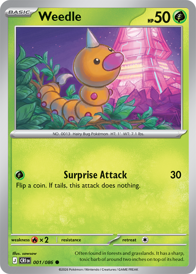 Mega Evolution - Chaos Rising 001/086 Weedle Reverse Holo