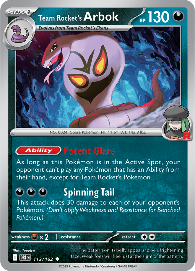 Scarlet & Violet Destined Rivals 113/182 Team Rocket’s Arbok Reverse Holo