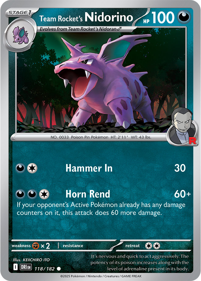 Scarlet & Violet Destined Rivals 118/182 Team Rocket’s Nidorino Reverse Holo