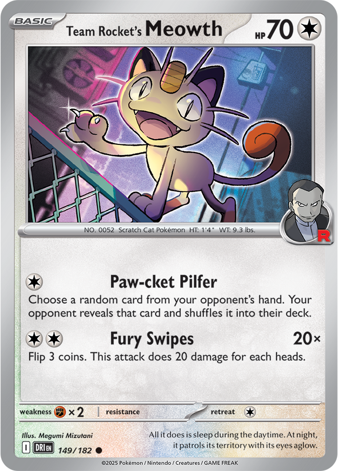 Scarlet & Violet Destined Rivals 149/182 Team Rocket’s Meowth Reverse Holo