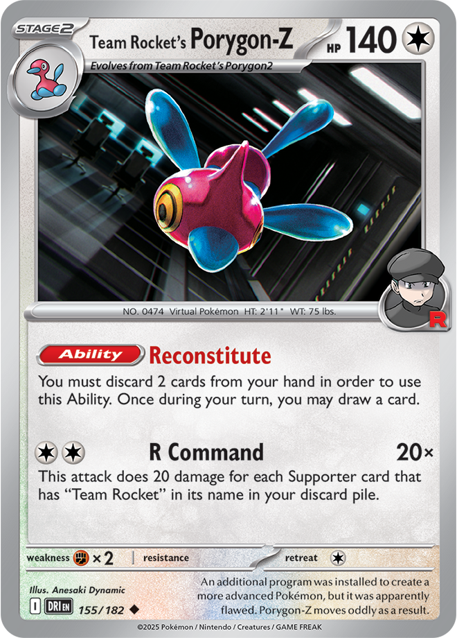 Scarlet & Violet Destined Rivals 155/182 Team Rocket’s Porygon-Z Reverse Holo