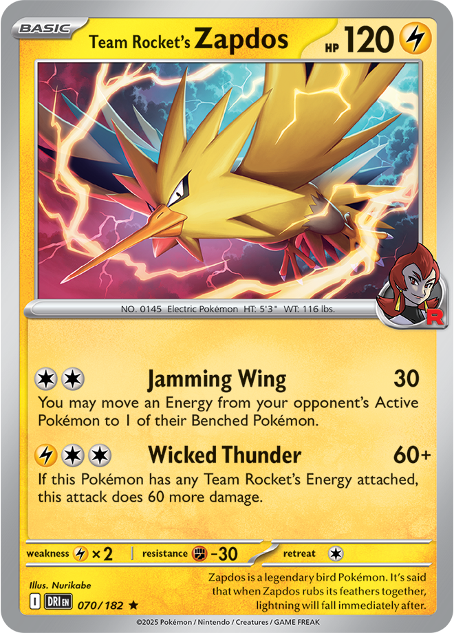 Scarlet & Violet Destined Rivals 070/182 Team Rocket’s Zapdos Reverse Holo