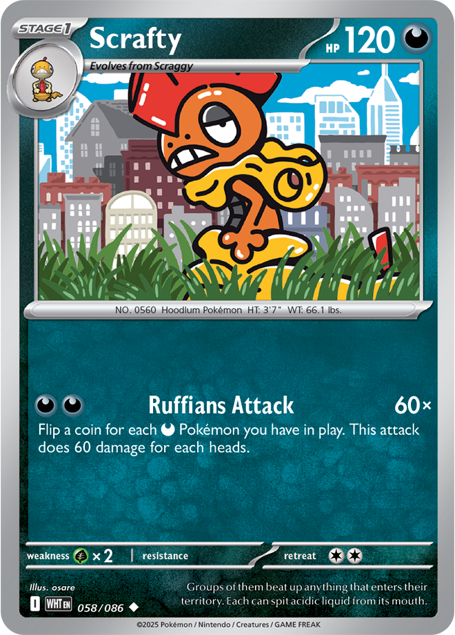 Scarlet & Violet White Flare 058/086 Scrafty Reverse Holo