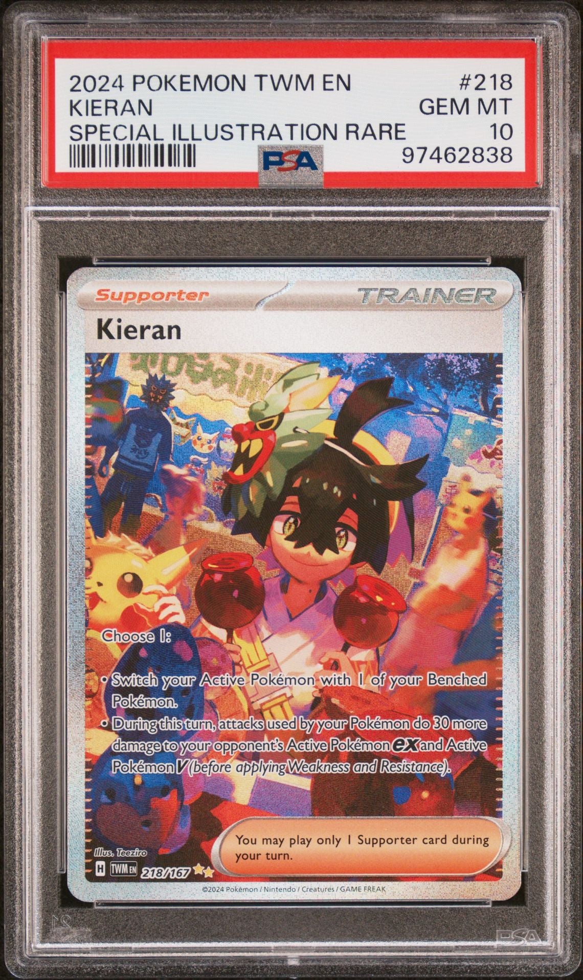2024 Pokemon Twm EN-Twilight Masquerade 218 Kieran Special Illustration Rare PSA 10