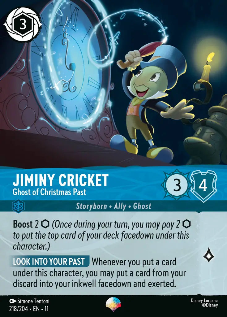 Disney Lorcana Winterspell 218/204 Jiminy Cricket - Ghost of Christmas Past Epic
