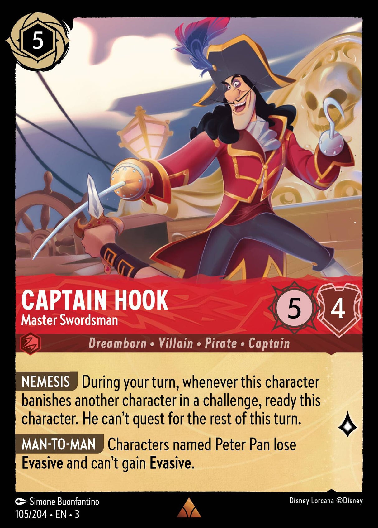 Disney Lorcana Into The Inklands 105/204 CAPTAIN HOOK Master Swordsman