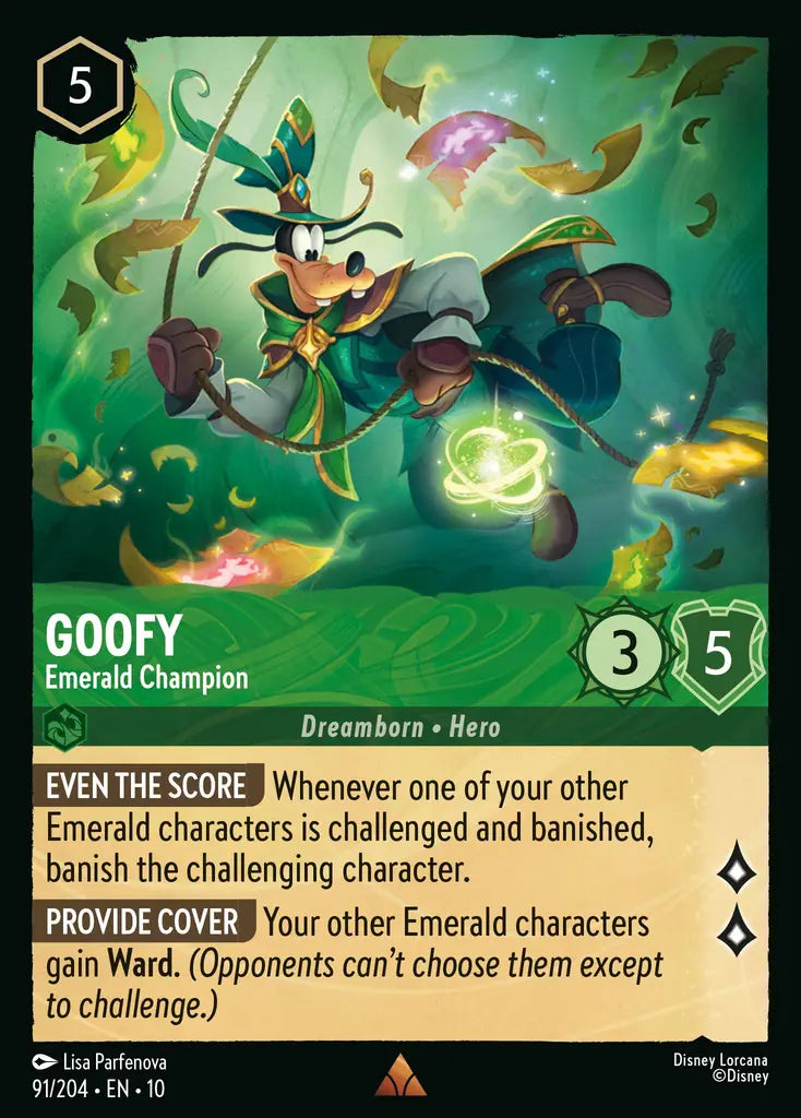 Disney Lorcana Whispers in the Well 091/204 Goofy - Emerald Champion