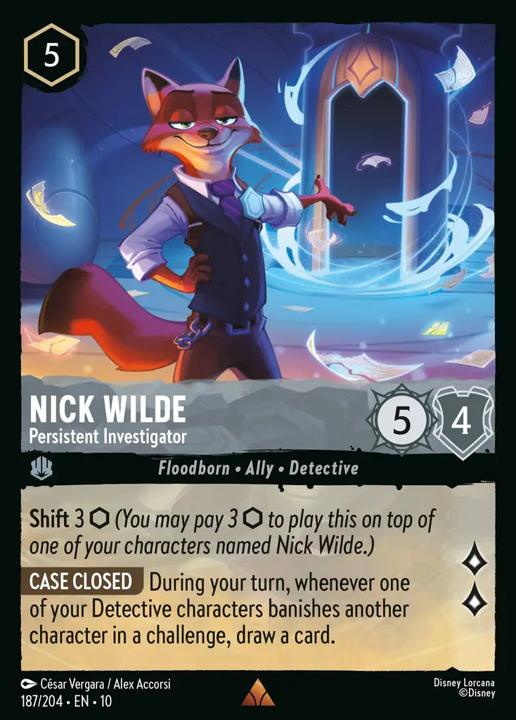 Disney Lorcana Whispers in the Well 187/204 Nick Wilde - Persistent Investigator