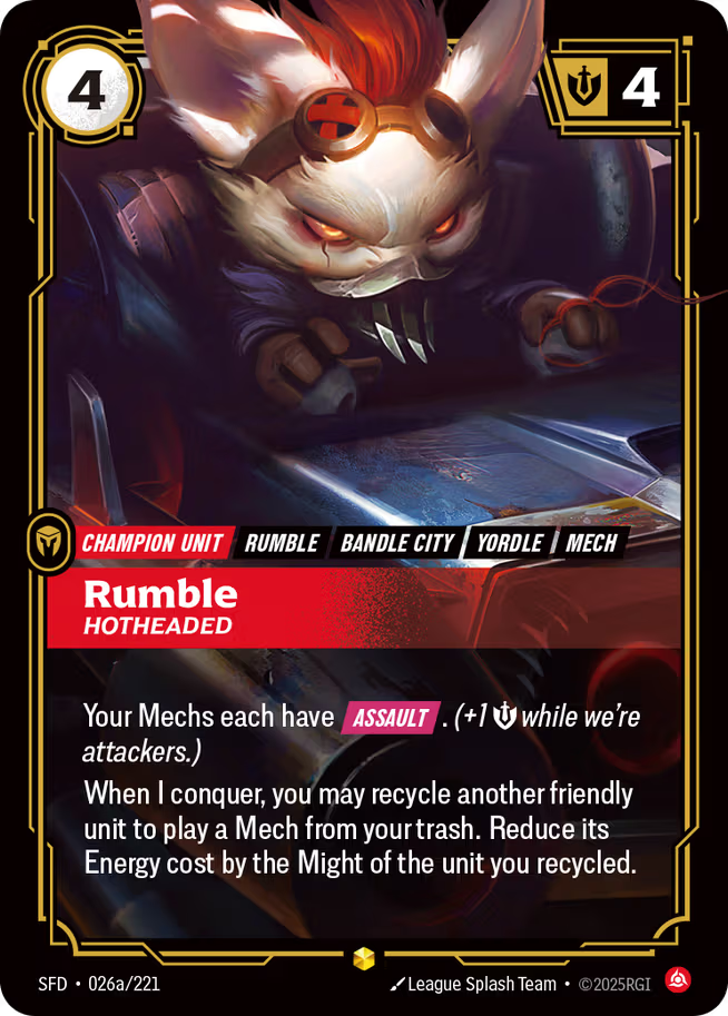 Riftbound: League of Legends TCG Spiritforged 026a/221 Rumble, Hotheaded Alternative Art