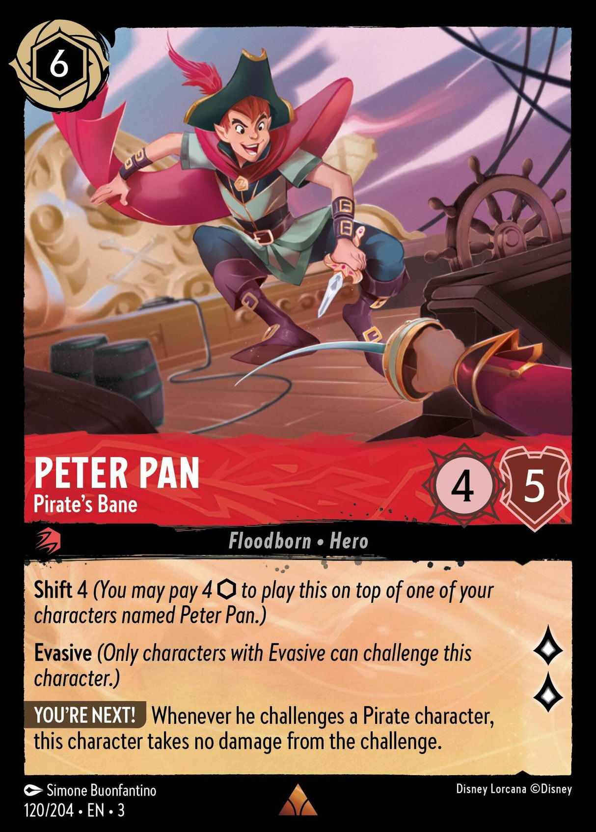 Disney Lorcana Into The Inklands 120/204 PETER PAN Pirate's Bane