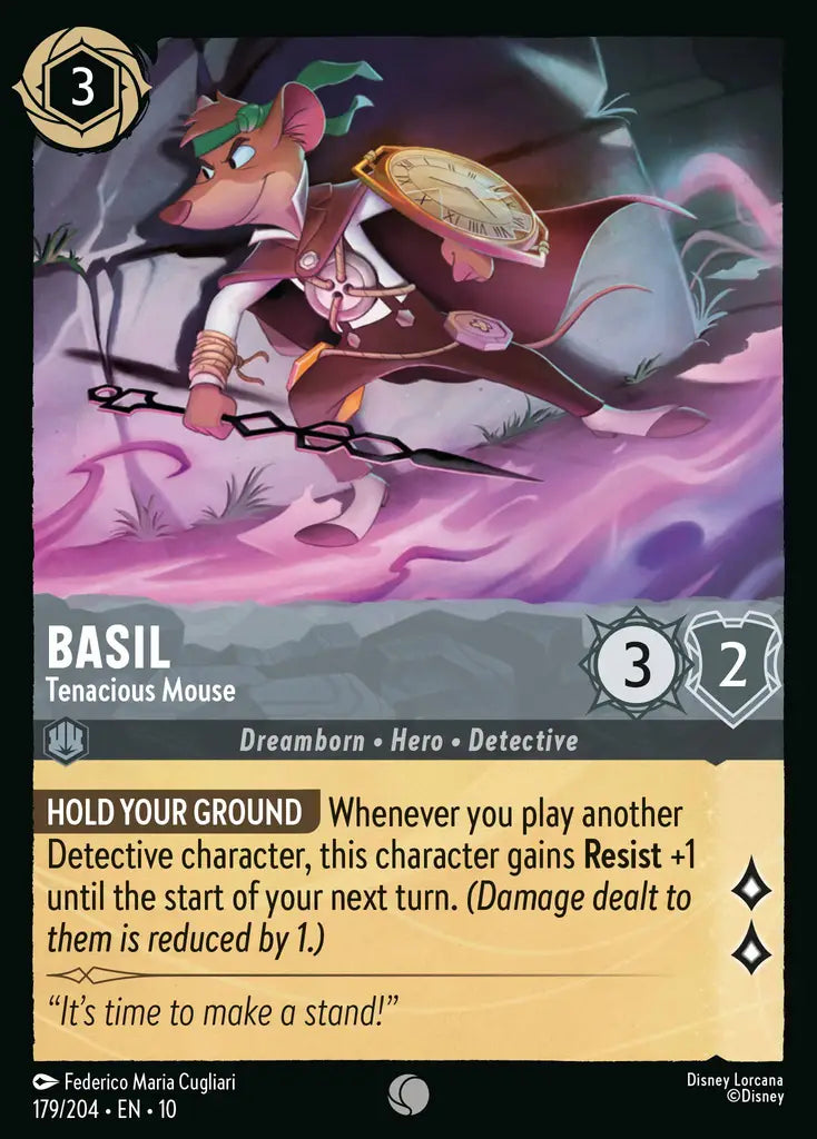 Disney Lorcana Whispers in the Well 179/204 Basil - Tenacious Mouse