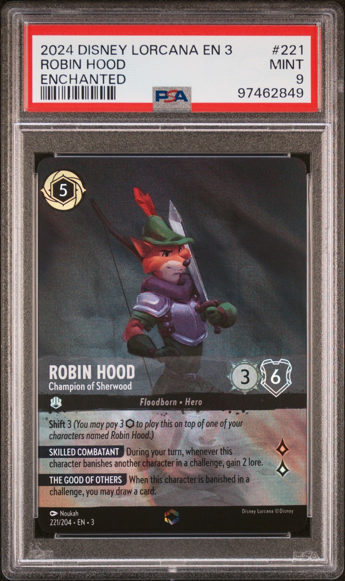 2024 Disney Lorcana Into The Inklands 221/204 ROBIN HOOD Champion of Sherwood PSA 9