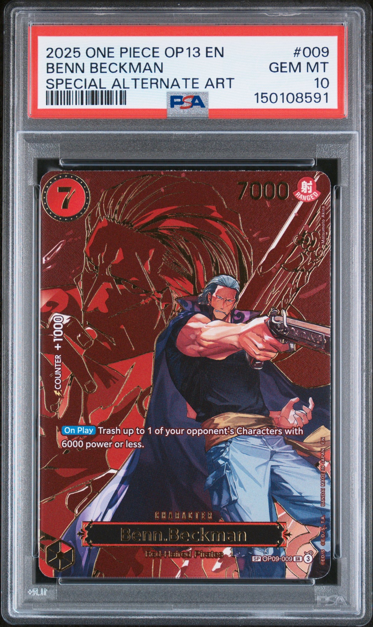 2025 ONE PIECE OP13-CARRYING ON HIS WILL #009 BENN BECKMAN SPECIAL ALTERNATE ART PSA 10