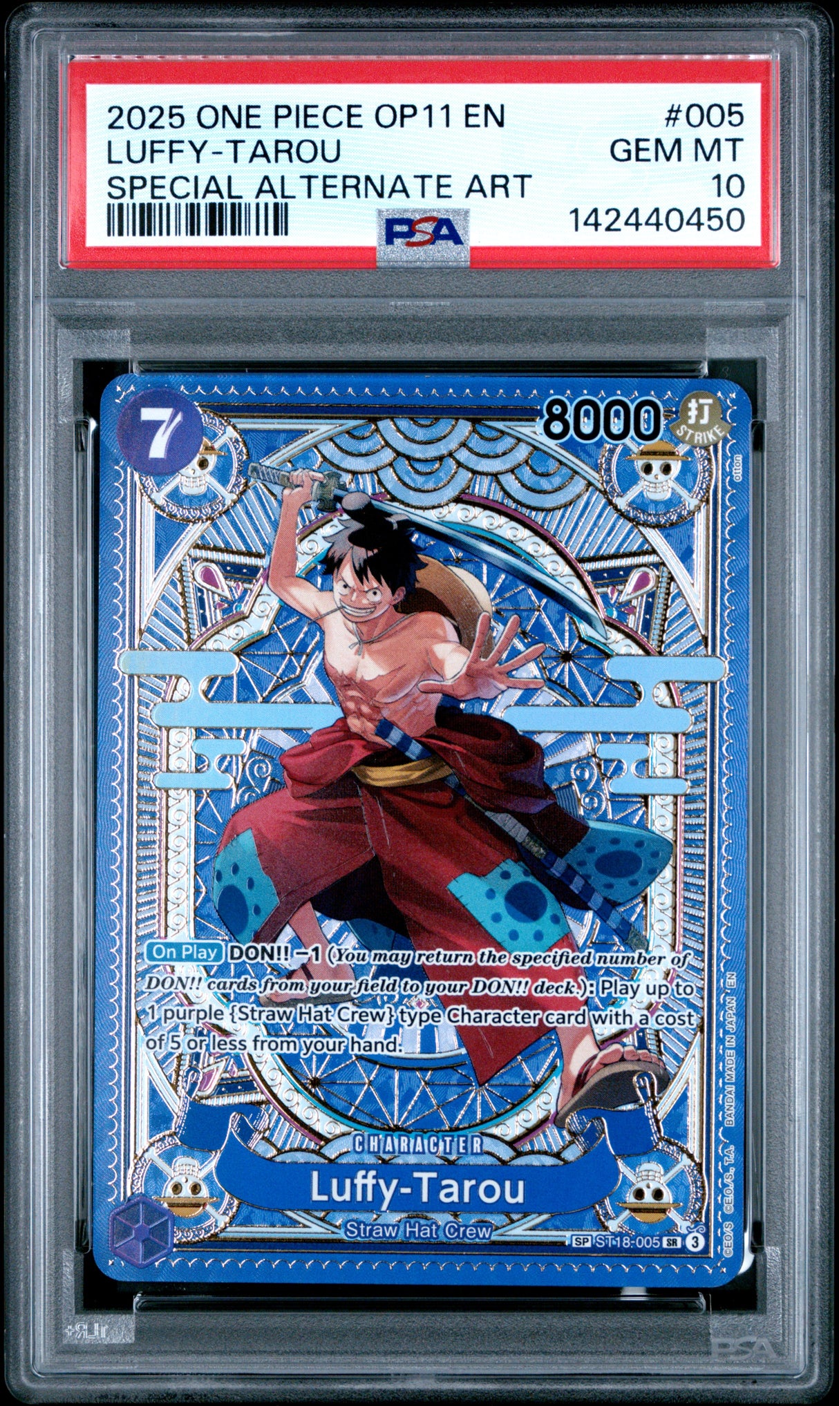 2025 ONE PIECE OP11-A FIST OF DIVINE SPEED #005 LUFFY-TAROU SPECIAL ALTERNATE ART PSA 10