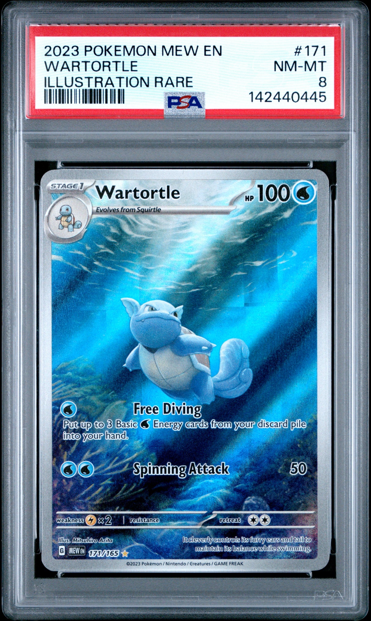 2023 POKEMON MEW EN-151 #171 WARTORTLE ILLUSTRATION RARE PSA 8