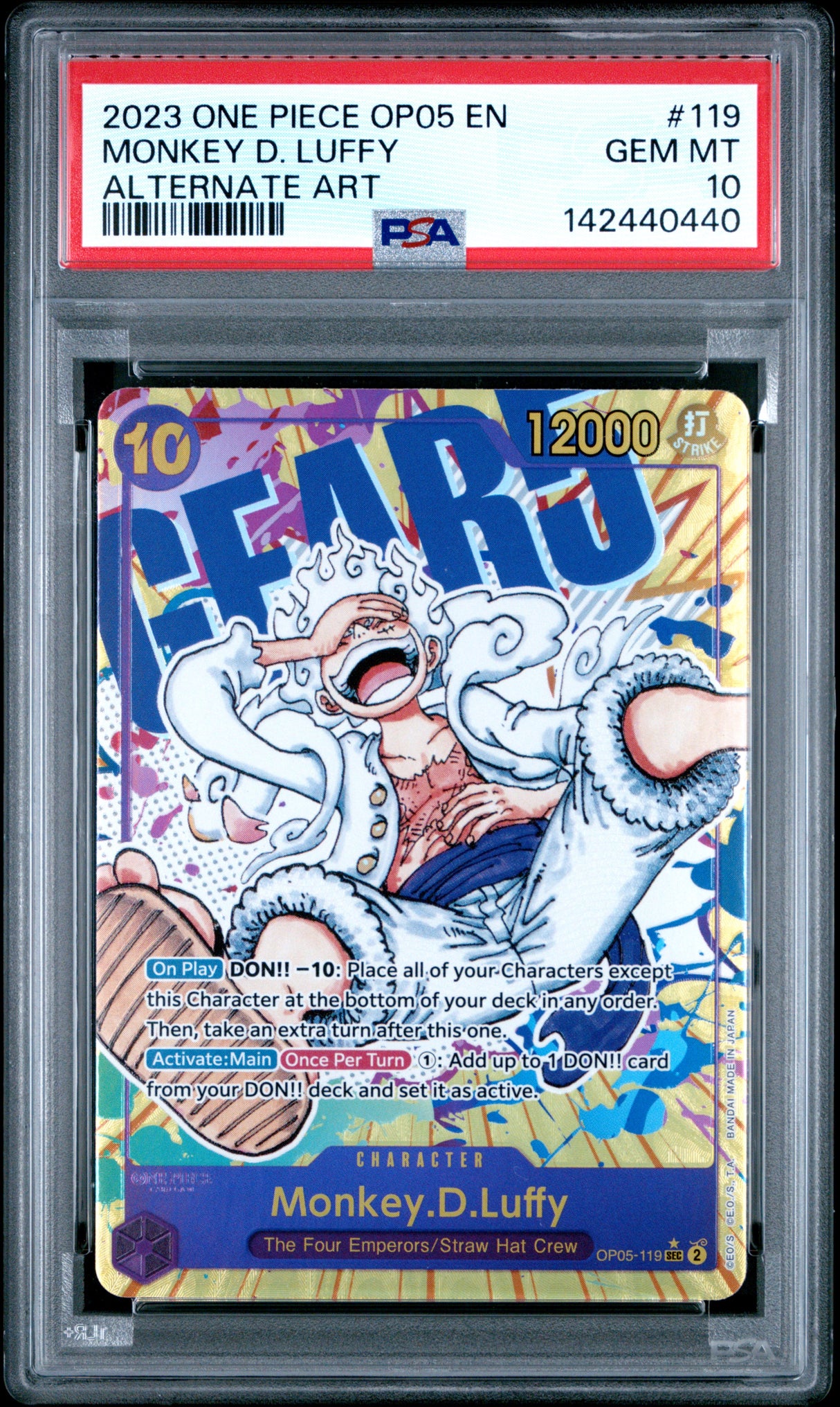 2023 ONE PIECE OP05-AWAKENING OF THE NEW ERA #119 MONKEY D. LUFFY ALTERNATE ART PSA 10