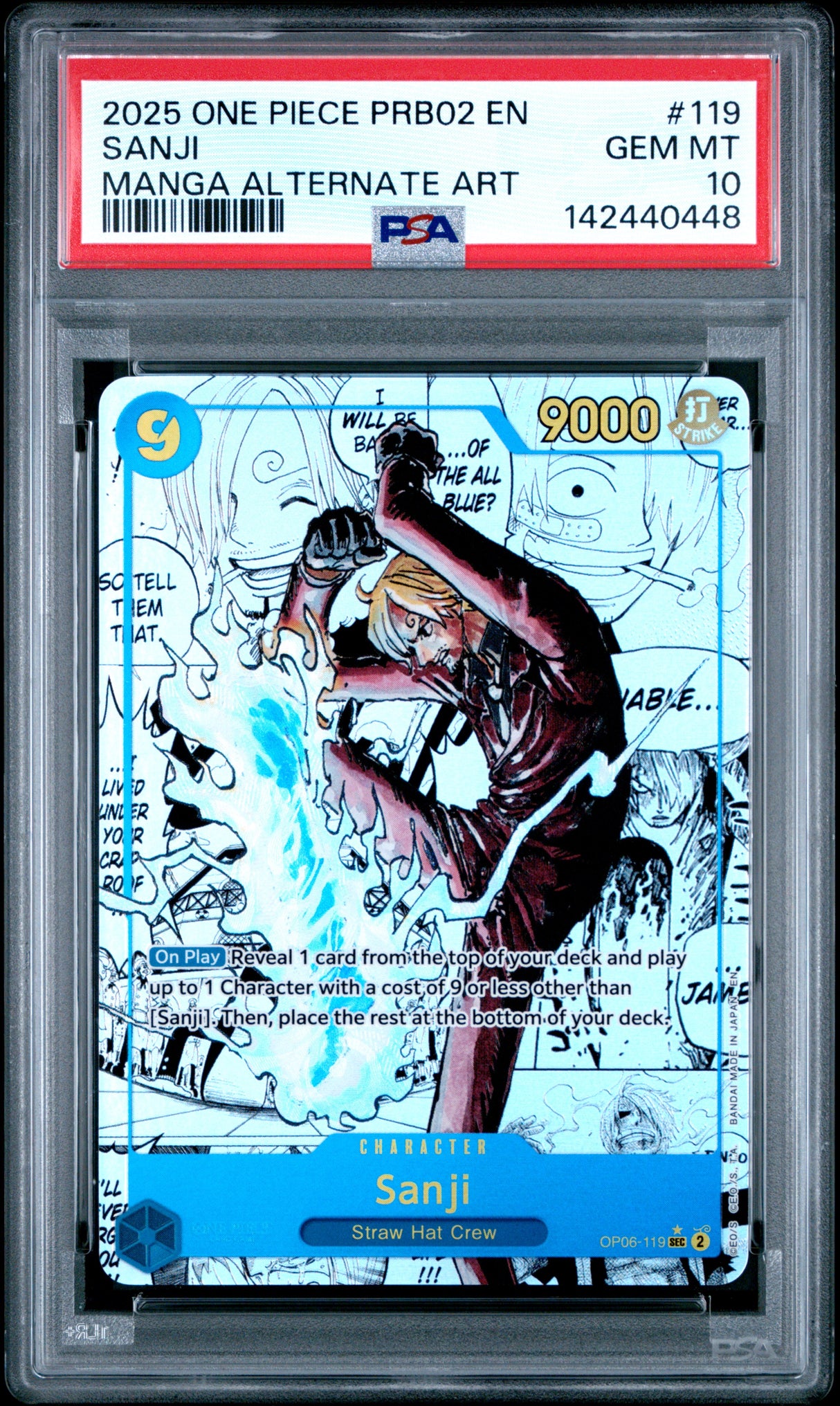 2025 ONE PIECE PRB02 THE BEST- VOL.2 #119 SANJI MANGA ALTERNATE ART PSA 10