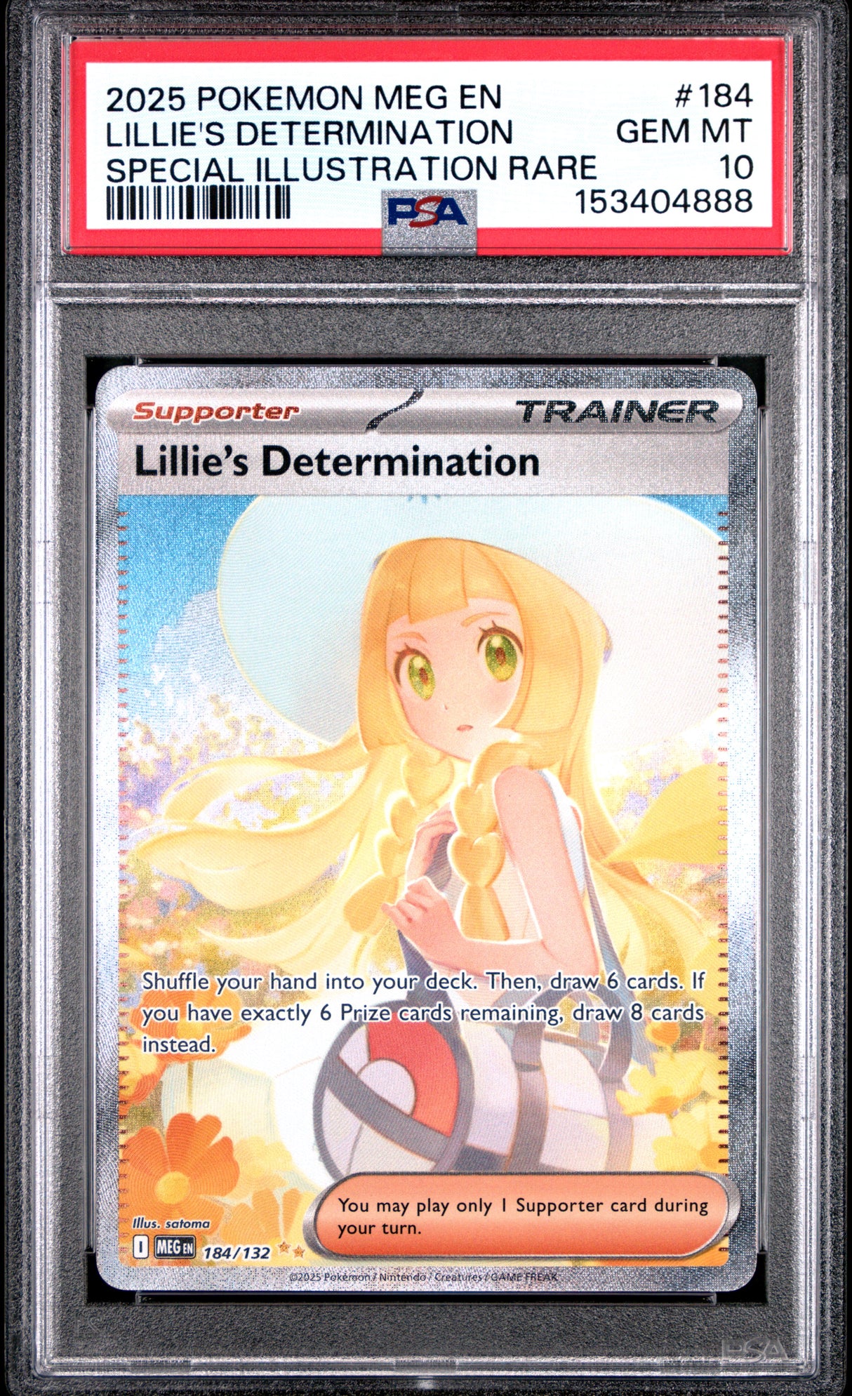 2025 POKEMON MEG EN-MEGA EVOLUTION #184 LILLIE'S DETERMINATION SPECIAL ILLUSTRATION RARE PSA 10