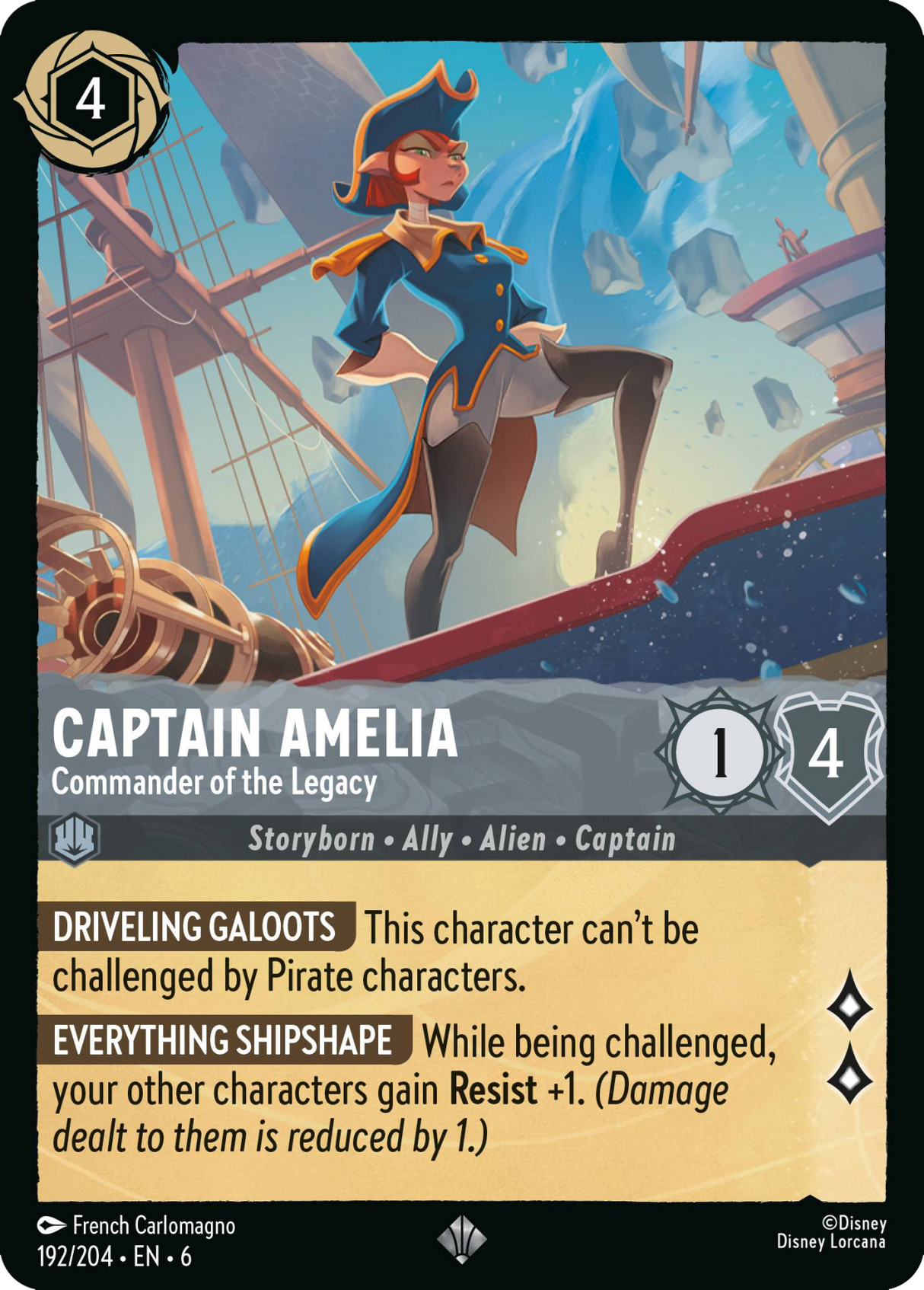 Disney Lorcana Azurite Sea 192/204 Captain Amelia - Commander of the Legacy