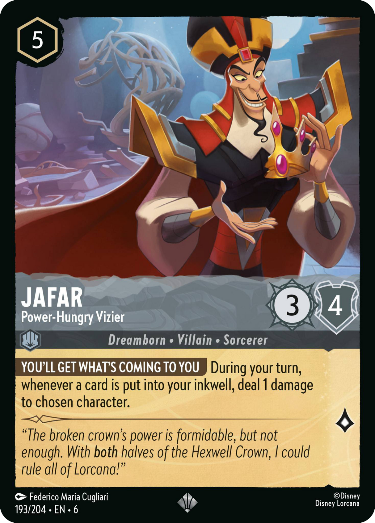 Disney Lorcana Azurite Sea 193/204 Jafar - Power-Hungry Vizier