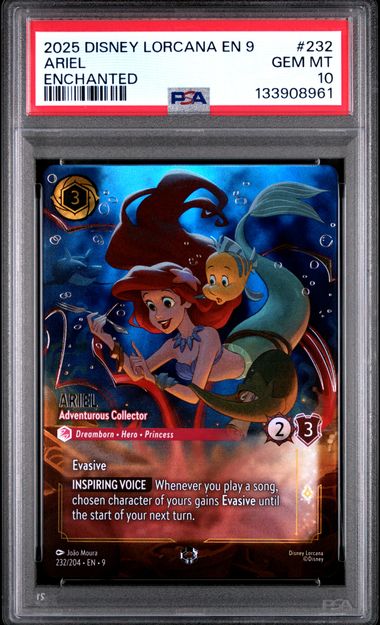 2025 DISNEY LORCANA EN 9-FABLED #232 ARIEL ENCHANTED PSA 10