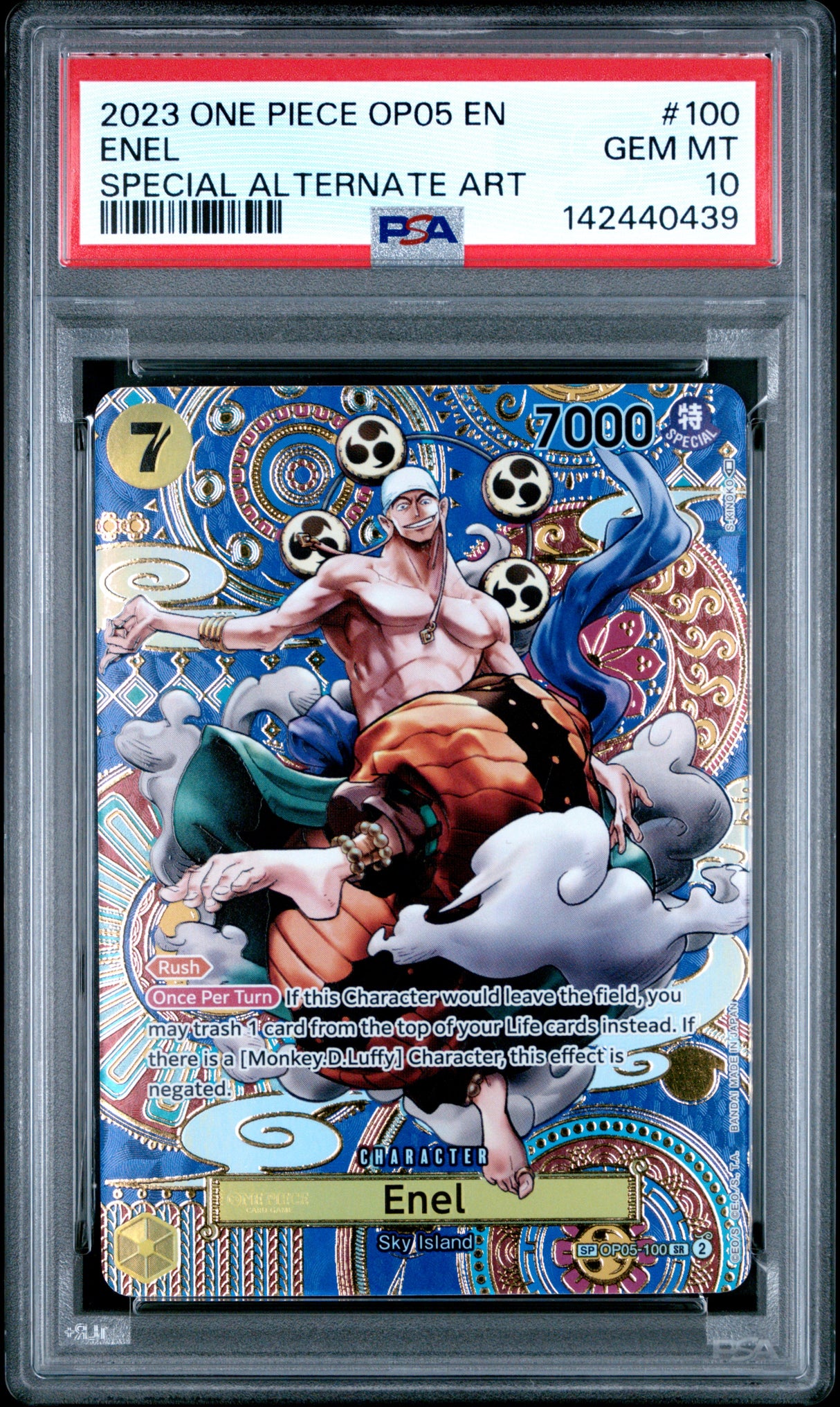2023 ONE PIECE OP05-AWAKENING OF THE NEW ERA #100 ENEL SPECIAL ALTERNATE ART PSA 10