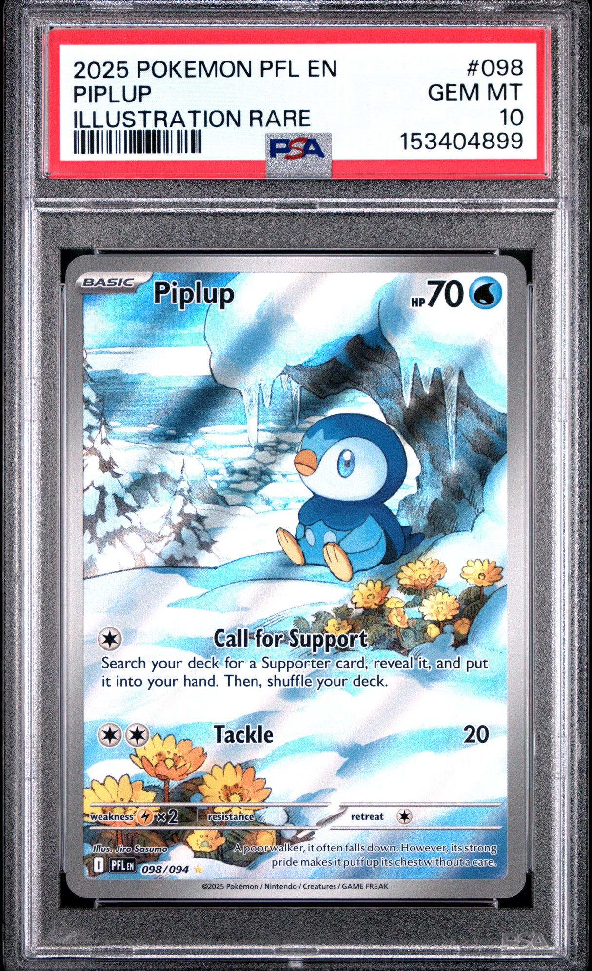 2025 POKEMON PFL EN-PHANTASMAL FLAMES #098 PIPLUP ILLUSTRATION RARE PSA 10
