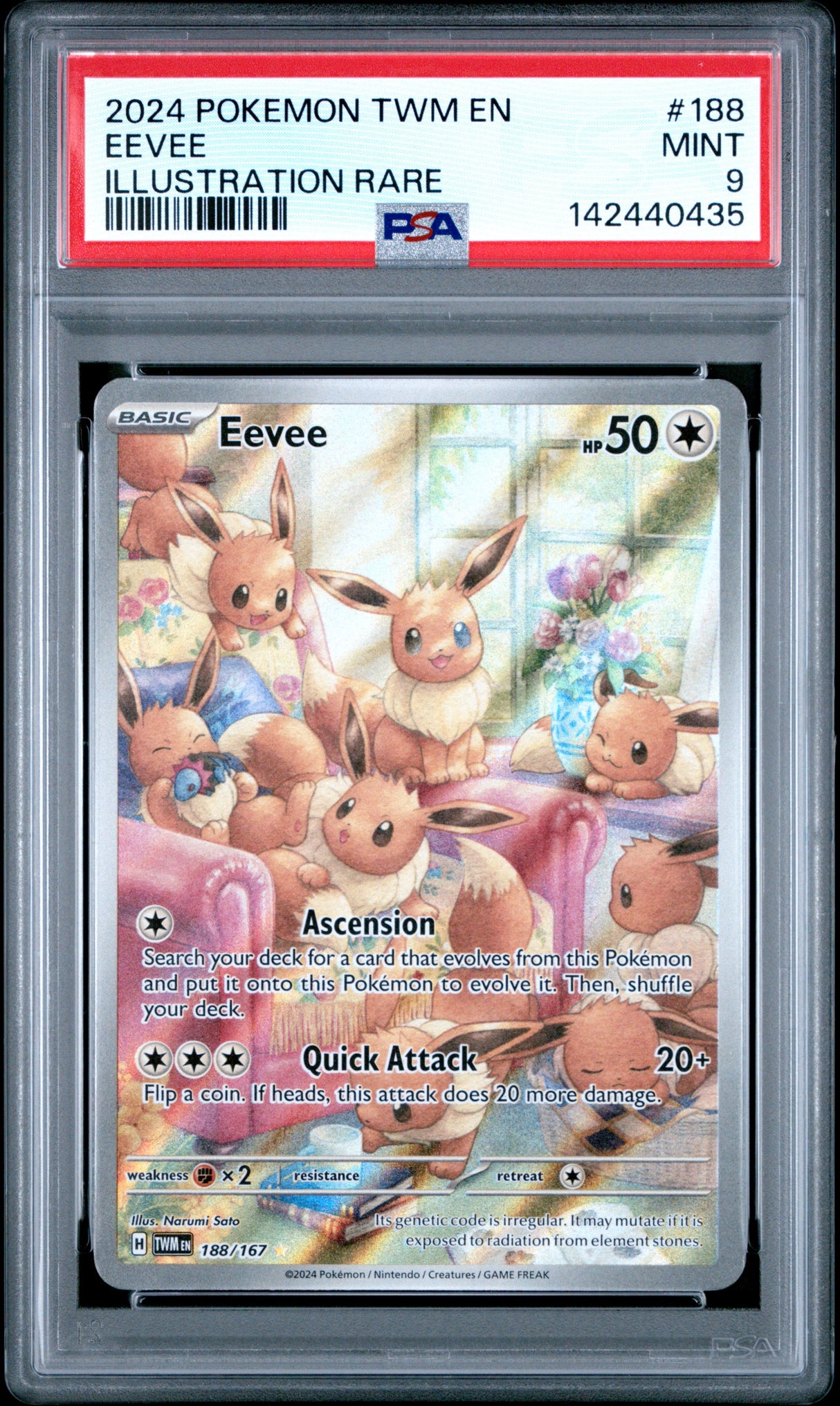 2024 POKEMON TWM EN-TWILIGHT MASQUERADE #188 EEVEE ILLUSTRATION RARE PSA 9