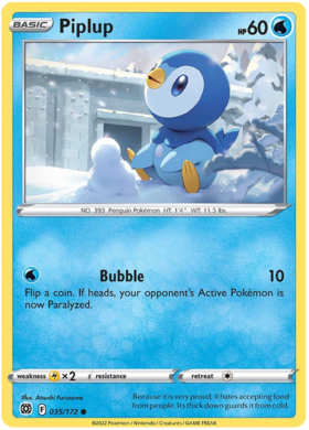 SWSH Brilliant Stars 035-172 Piplup Reverse