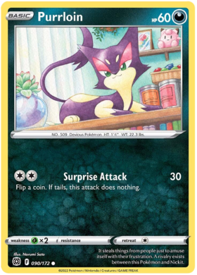 SWSH Brilliant Stars 090-172 Purrloin Reverse
