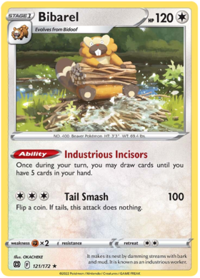 SWSH Brilliant Stars 121-172 Bibarel Reverse