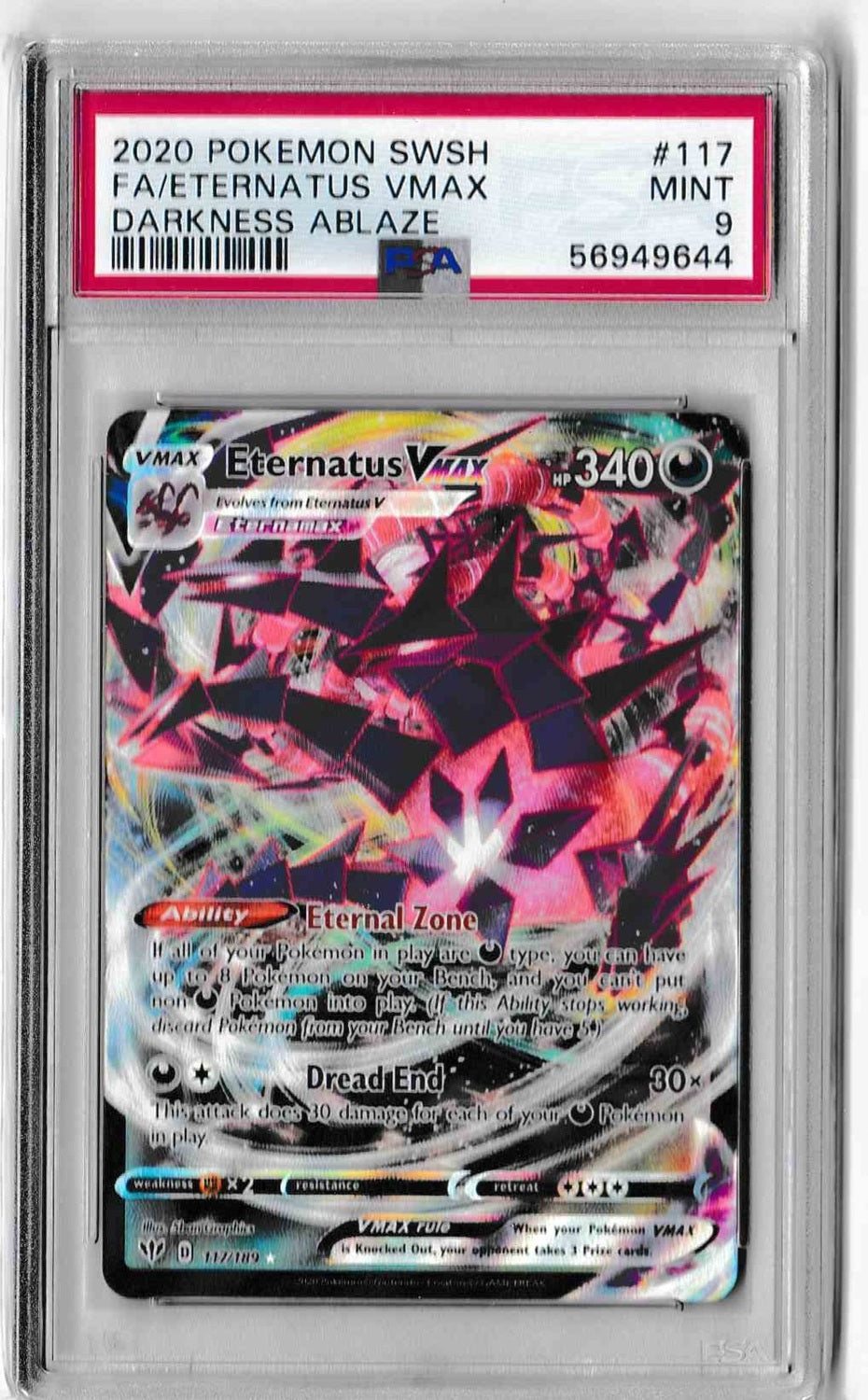 Sword & Shield Darkness Ablaze 117/189 Eternatus VMAX FA / PSA MINT 9