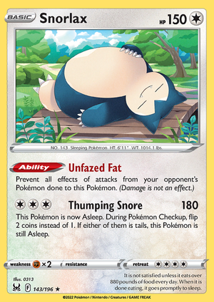 SWSH Lost Origin 143-196 Snorlax