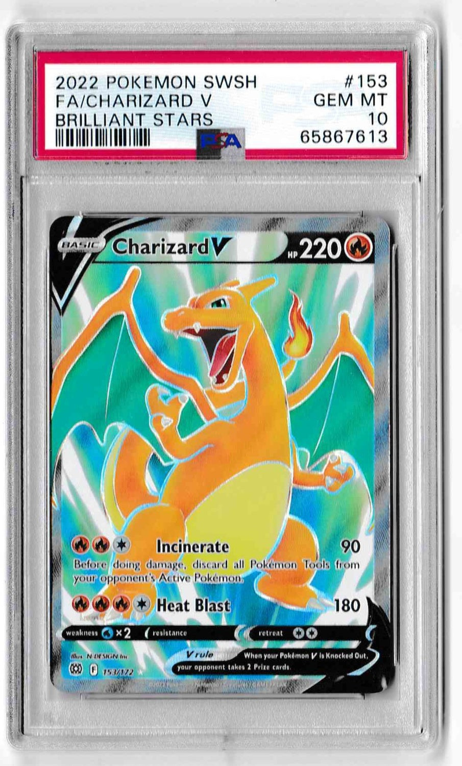 Pokemon Sword and Shield Brilliant Stars 153 Full Art/Charizard V PSA GEM MINT 10