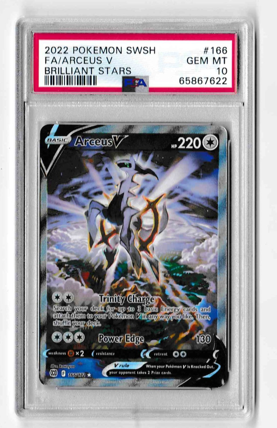 Pokemon Sword and Shield Brilliant Stars 166 Full Art/Arceus V PSA GEM MINT 10