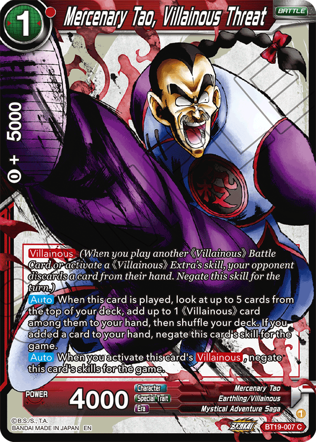 Zenkai Series FIGHTER’S AMBITION BT19-007 Mercenary Tao, Villainous Threat